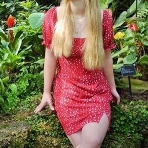 Lottie Moss PacSun Shirred Red Mini Dress